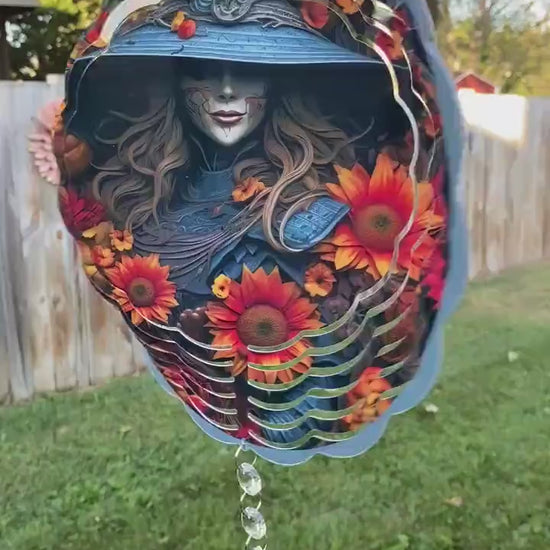 Halloween Witch Wind Spinner, Spooky Porch Wind Catcher, Fall Hanging Outdoor Witch Decoration. Garden Porch Decor Gifts