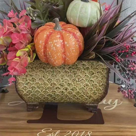 Fall Centerpiece with Pumpkins and Succulents, Thanksgiving Floral Arrangement, Autumn Kitchen Dining Decor