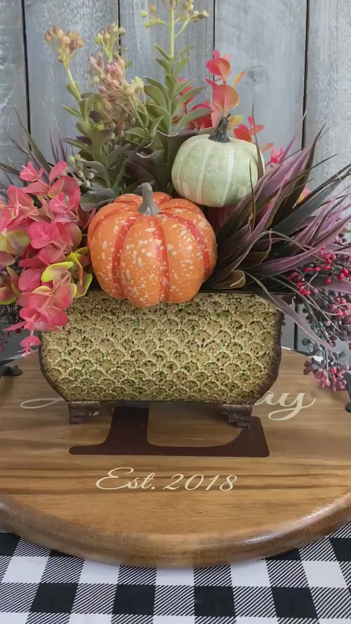 Fall Centerpiece with Pumpkins and Succulents, Thanksgiving Floral Arrangement, Autumn Kitchen Dining Decor