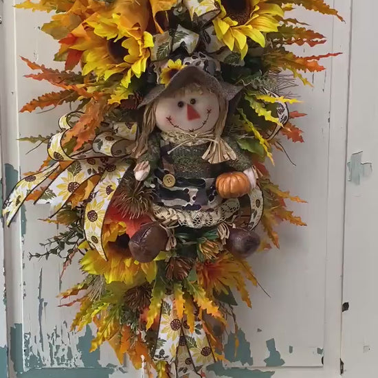 Fall Swag Wreath with Sunflowers and Scarecrow