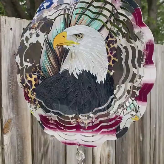 Eagle American Flag Wind Spinner, Bald Eagle Flag Wind Catcher, Americana Outdoor Decor, Patriotic Yard Art Sun Catcher and Wind Twister