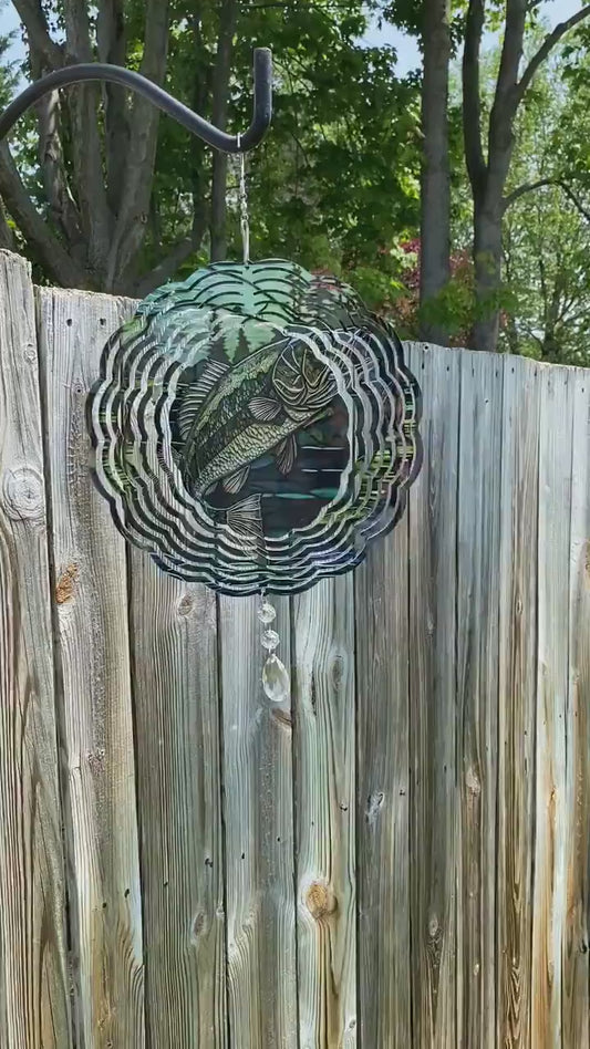 Bass Wind Spinner, Fishing Stained Glass Look Wind Spinner, Camping Outdoor Decor, Father's Day Gift,  Yard Art Sun and wind Catcher