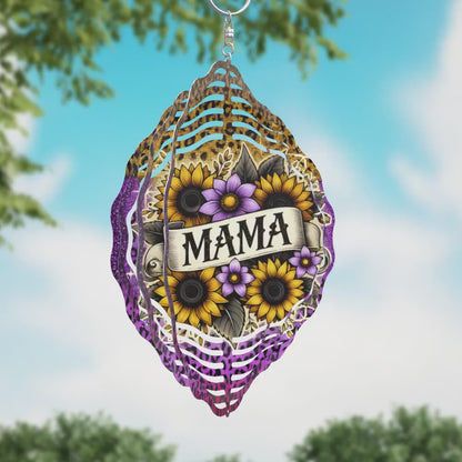 Mama Colorful Animal Print with Sunflowers Wind Spinner
