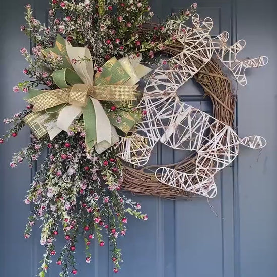 Rustic Winter Berry Wreath with Primitive Deer