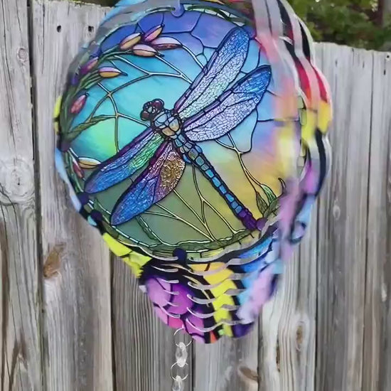 Colorful Stained Glass Look Dragonfly Wind Spinner, Gardener Gift metal Wind Catcher, Dragonfly Gifts, Hanging Porch Decor Sun Catcher