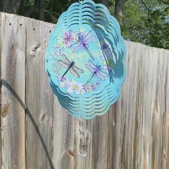 Dragonfly Wind Spinner, Turquoise Floral Wind Spinner, Dragonfly Gifts, Yard Art Metal Dragonfly Spinner
