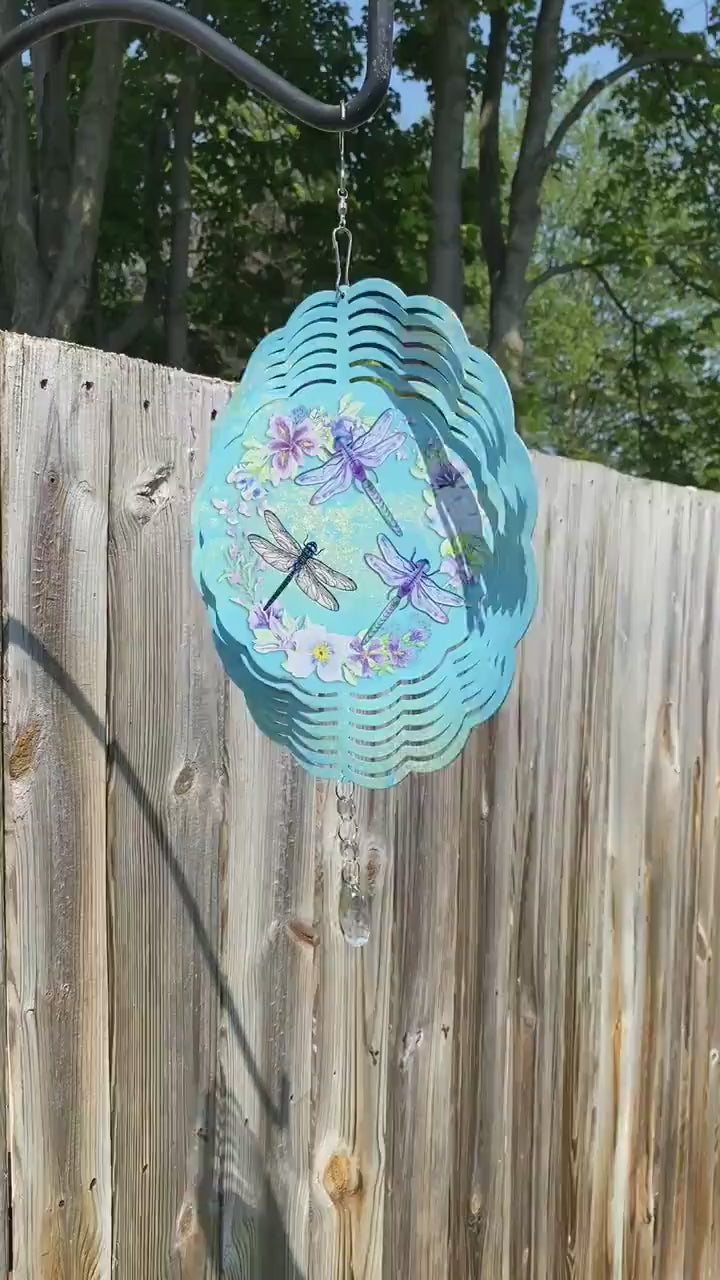 Dragonfly Wind Spinner, Turquoise Floral Wind Spinner, Dragonfly Gifts, Yard Art Metal Dragonfly Spinner