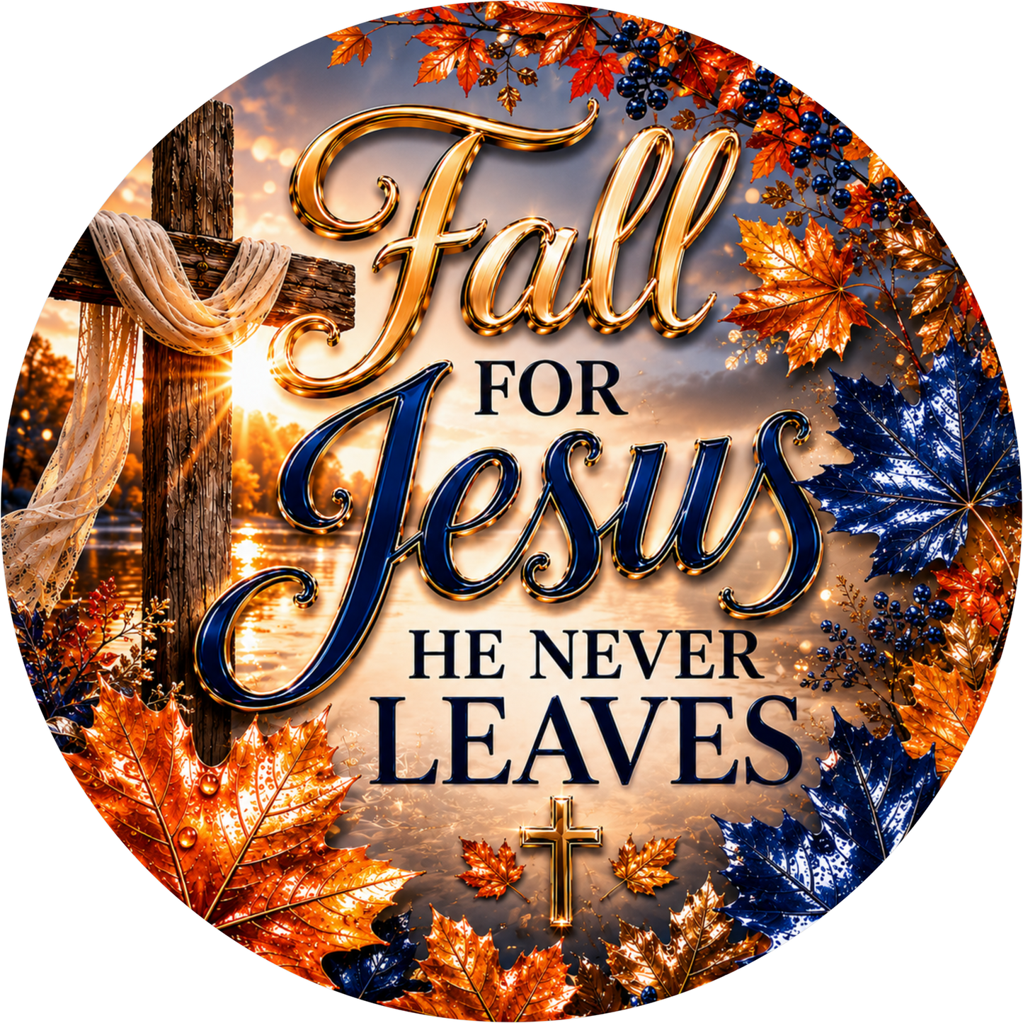 Fall for Jesus with Florals Round Wreath Sign