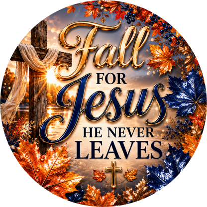 Fall for Jesus with Florals Round Wreath Sign