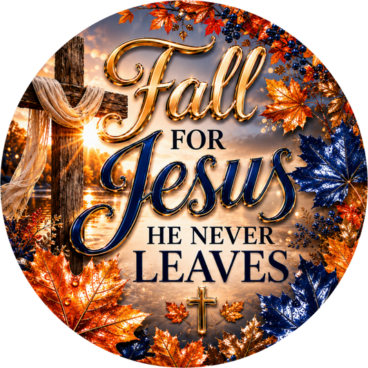 Fall for Jesus with Florals Round Wreath Sign