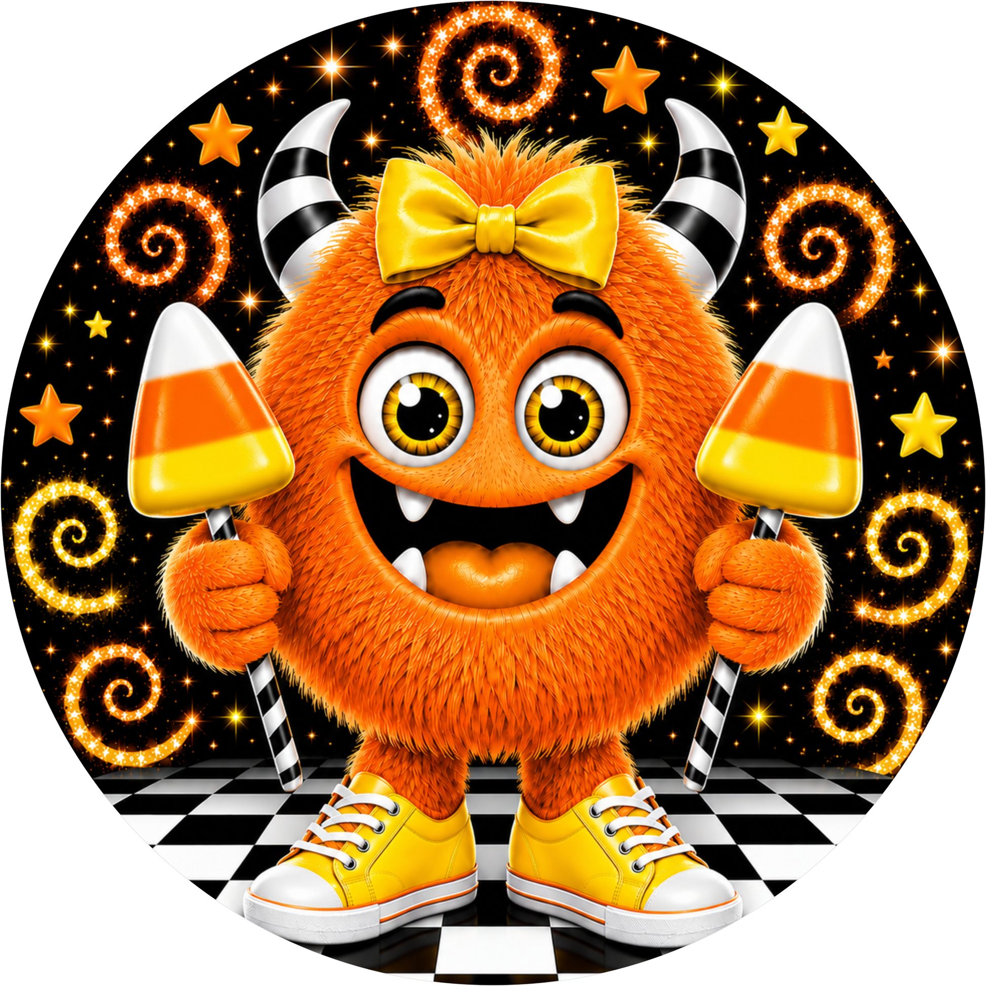 Candy Corn Monster Round Wreath Sign