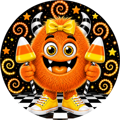 Candy Corn Monster Round Wreath Sign