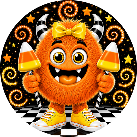 Candy Corn Monster Round Wreath Sign