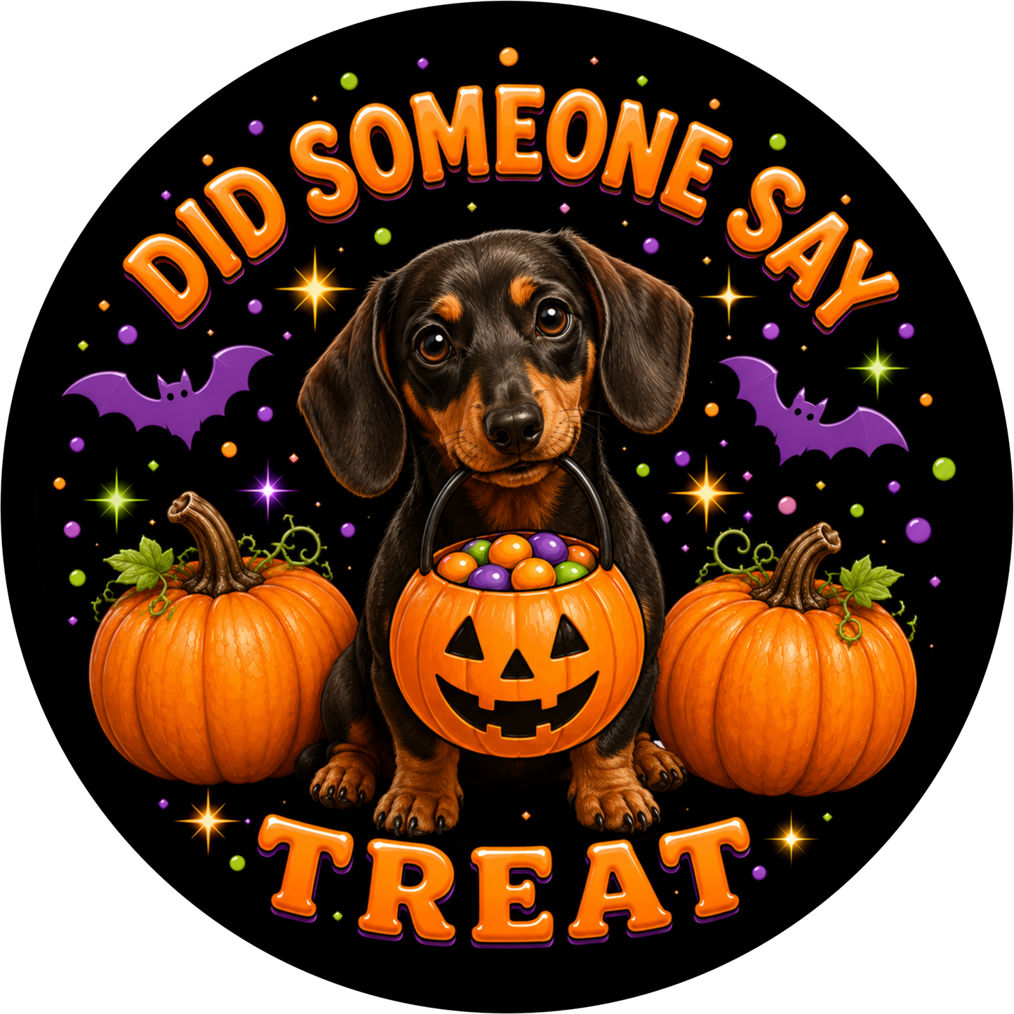 Dachshund Trick or Treat Round Wreath Sign