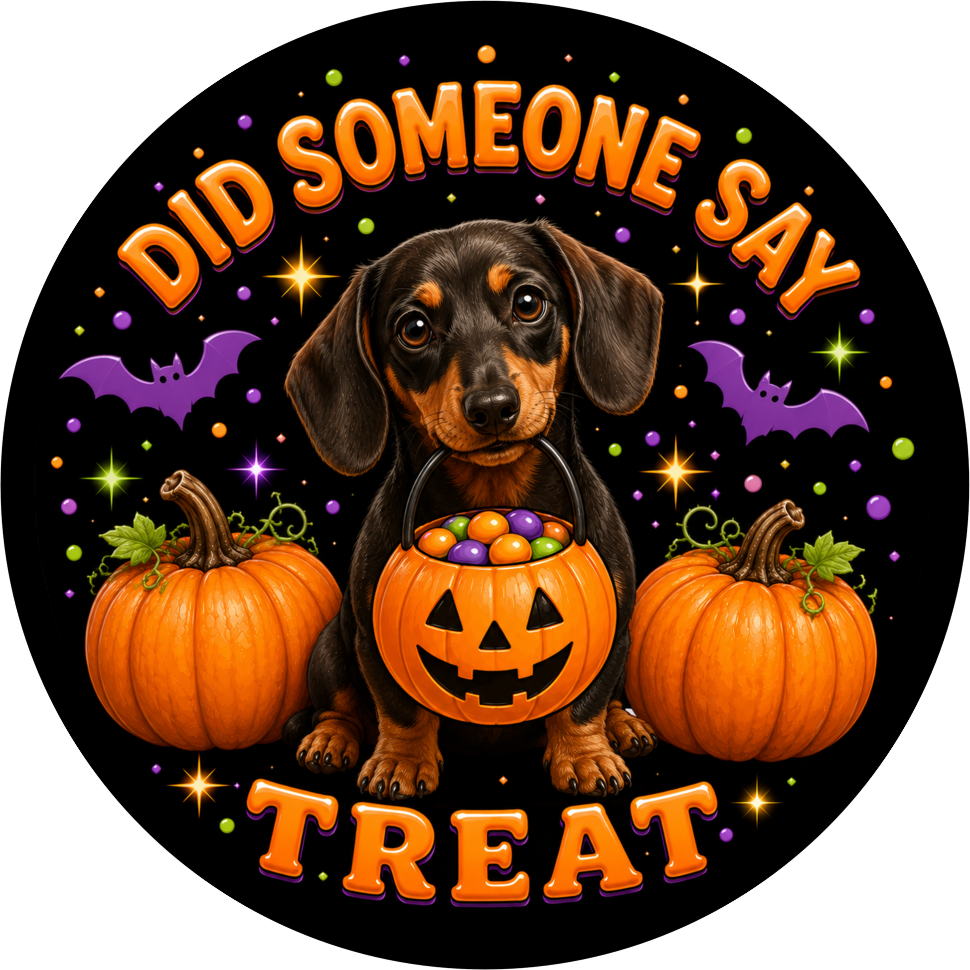 Dachshund Trick or Treat Round Wreath Sign