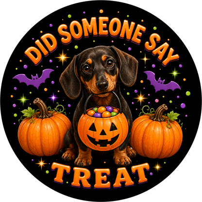 Dachshund Trick or Treat Round Wreath Sign