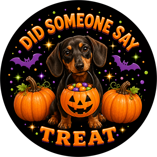 Dachshund Trick or Treat Round Wreath Sign
