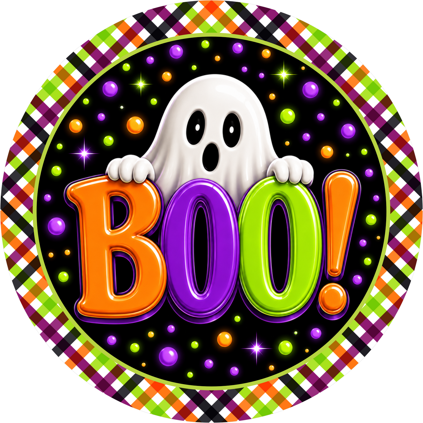 Ghost Orange Purple Green Boo Round Wreath Sign