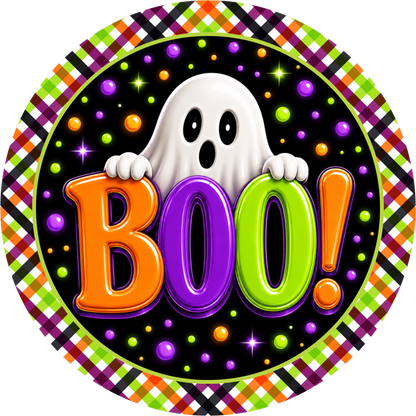 Ghost Orange Purple Green Boo Round Wreath Sign