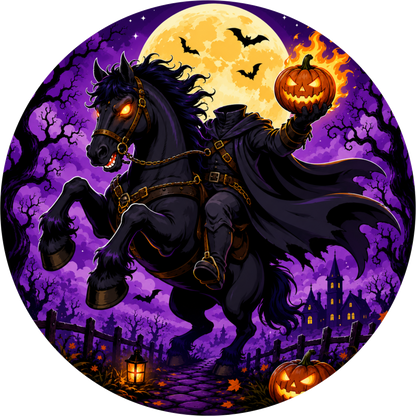 Headless Horseman Round Wreath Sign