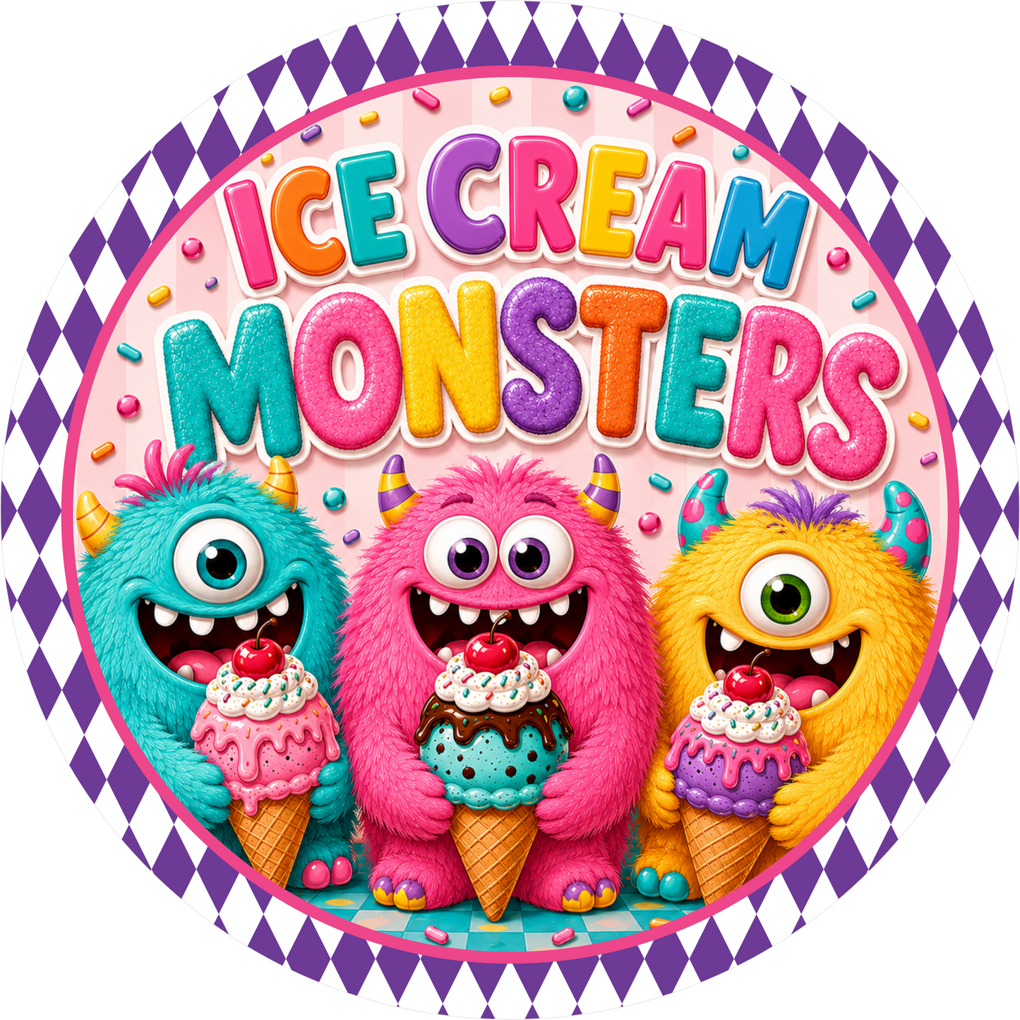 Ice Cream Monsters Colorful Round Wreath Sign