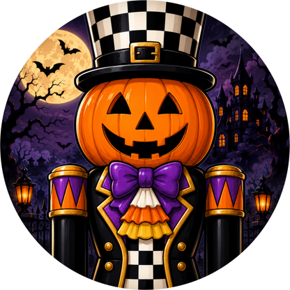Jack O'Lantern Nutcracker Round Wreath Sign