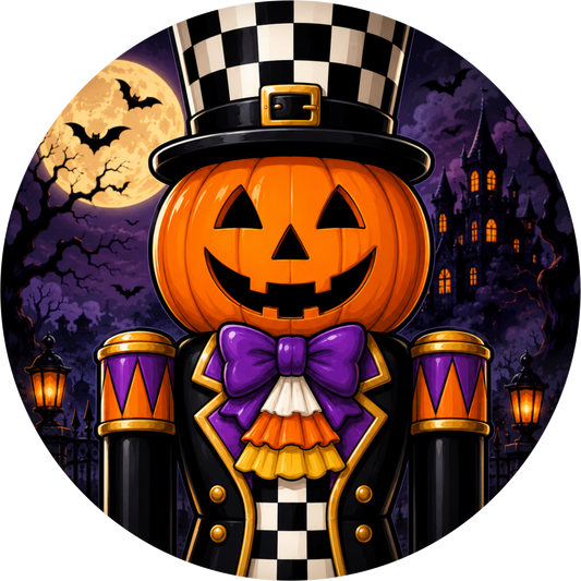 Jack O'Lantern Nutcracker Round Wreath Sign