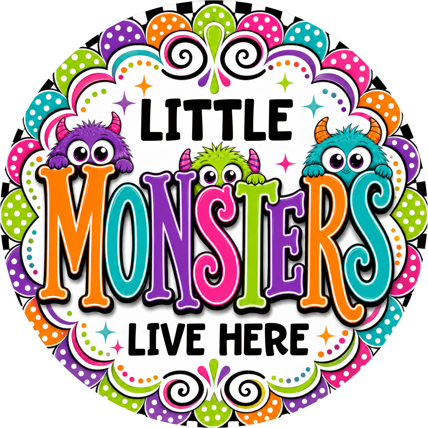Little Monsters Round Wreath Sign