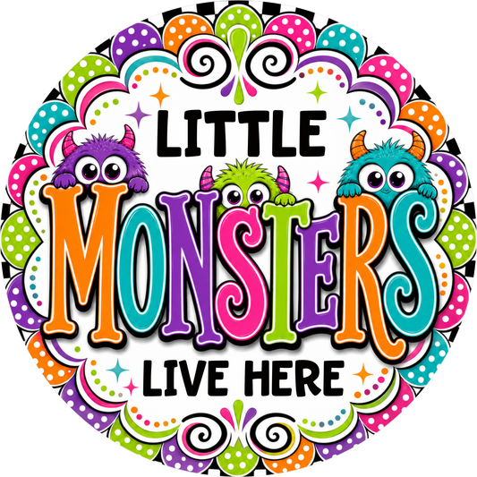 Little Monsters Round Wreath Sign