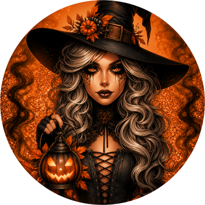 Orange Witch Round Wreath Sign