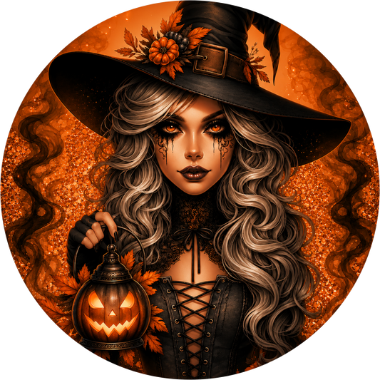 Orange Witch Round Wreath Sign