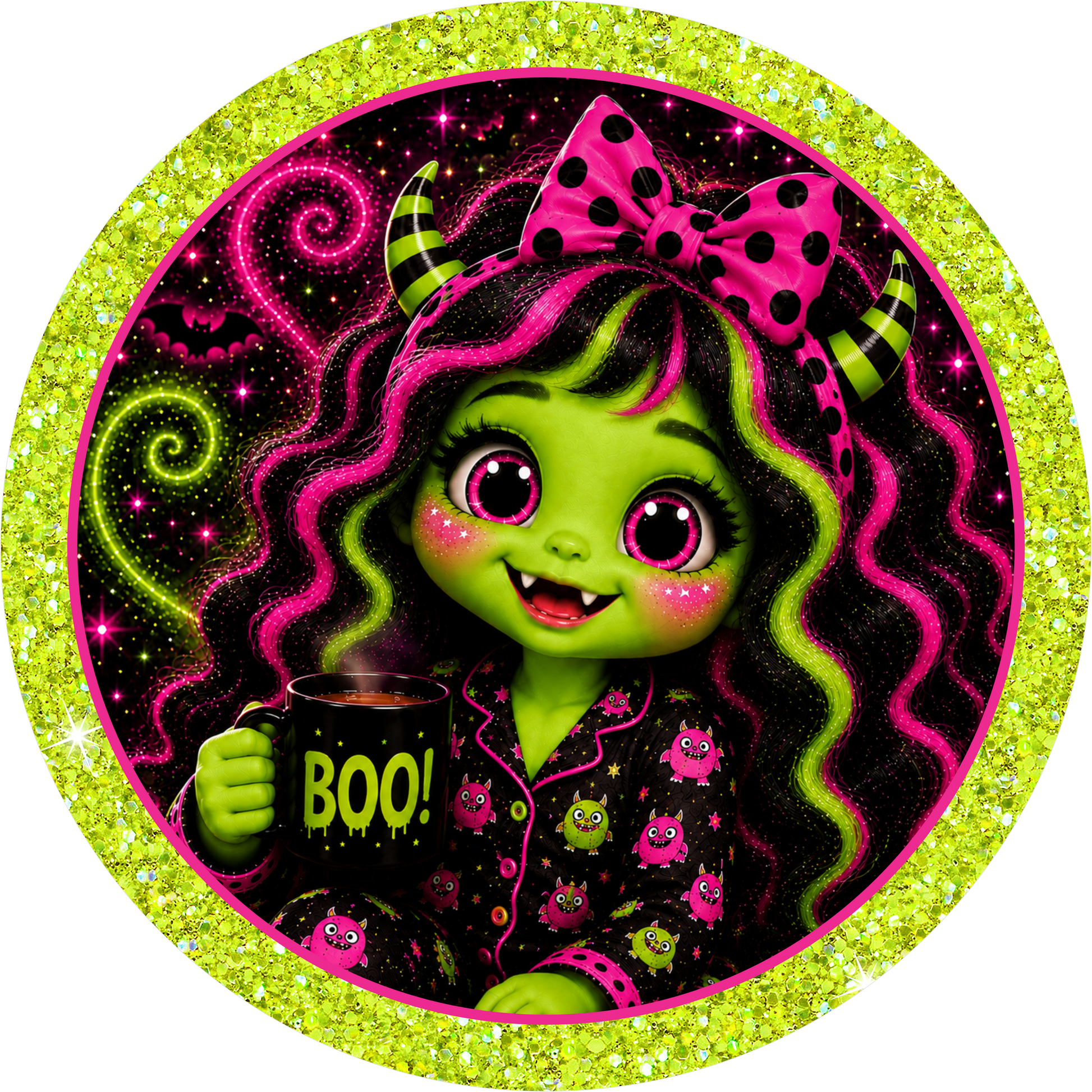 Pink Green Girl Round Wreath Sign