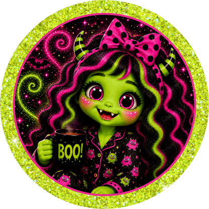 Pink Green Girl Round Wreath Sign