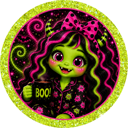 Pink Green Girl Round Wreath Sign