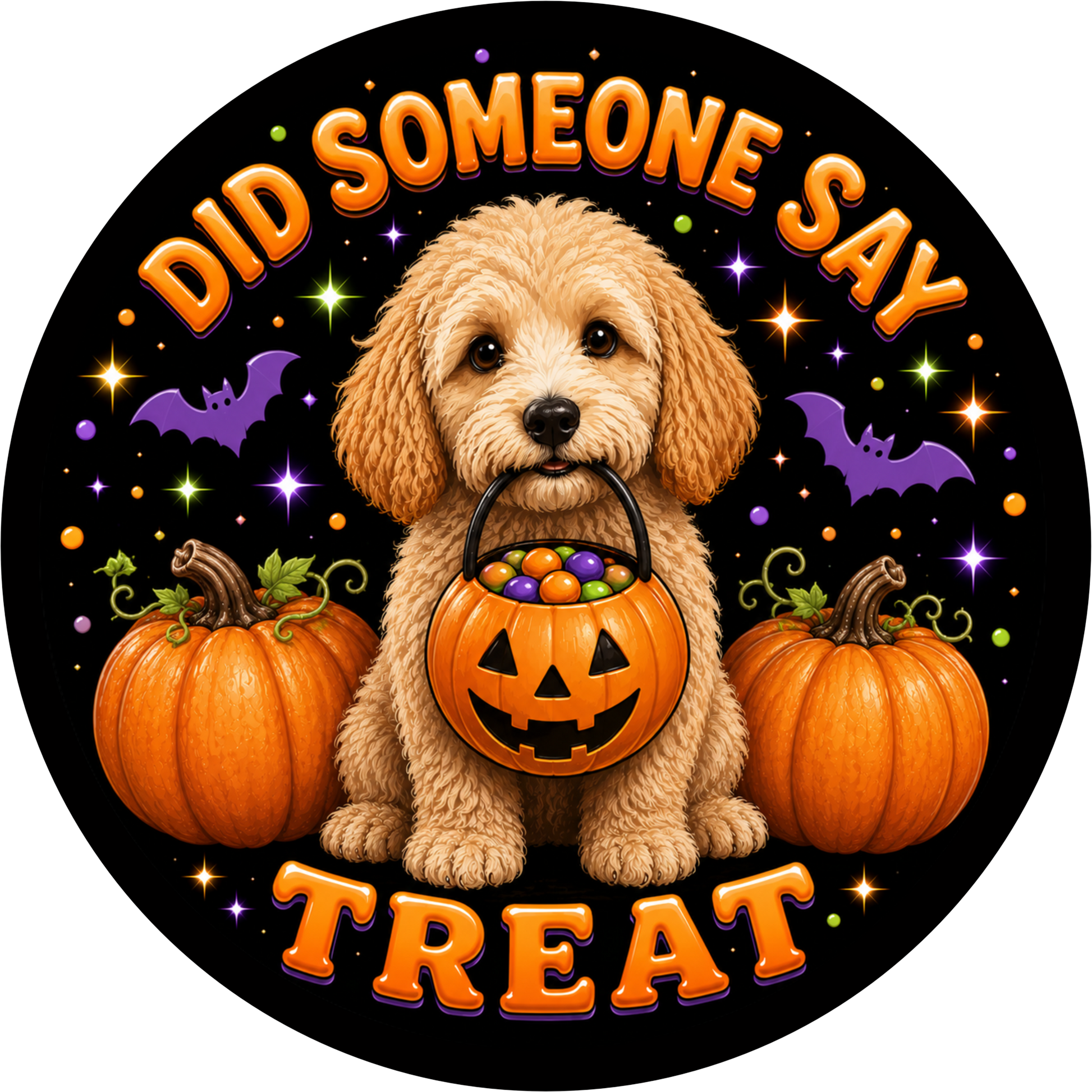 Puppy Trick or Treat Round Wreath Sign