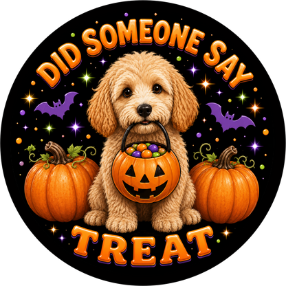 Puppy Trick or Treat Round Wreath Sign