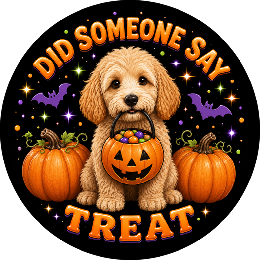 Puppy Trick or Treat Round Wreath Sign