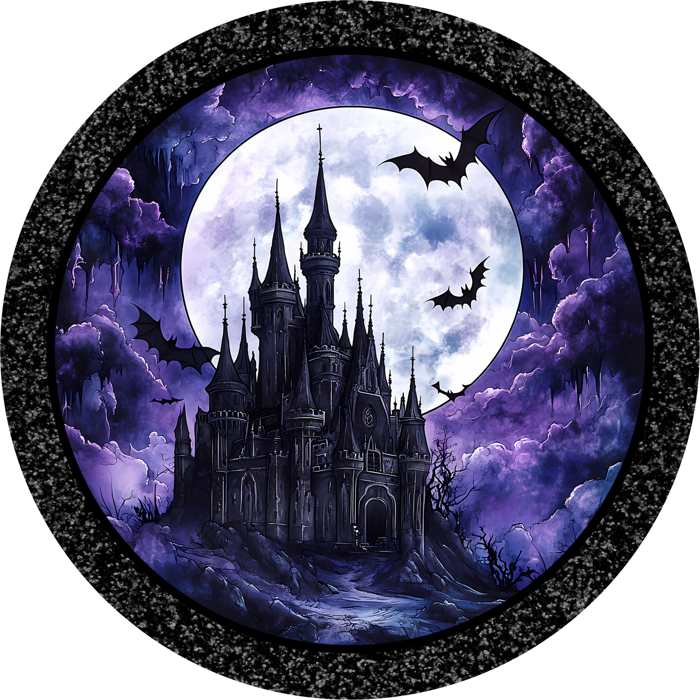 Purple Haunted House Round Wreath Sign