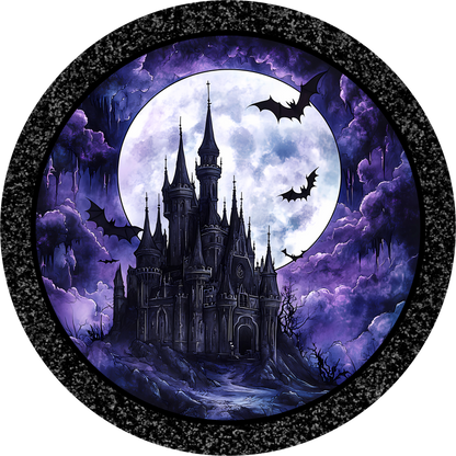 Purple Haunted House Round Wreath Sign