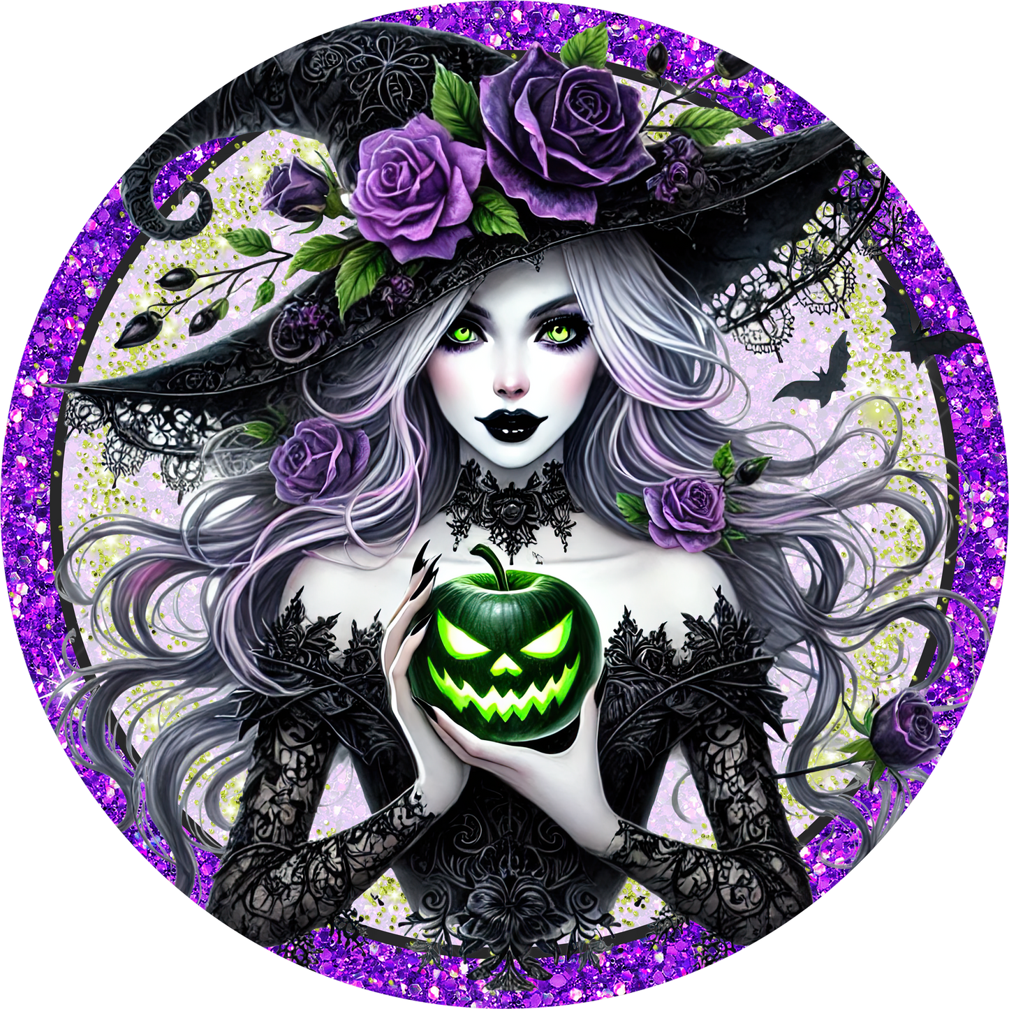 Purple Witch Round Wreath Sign