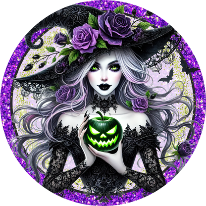 Purple Witch Round Wreath Sign