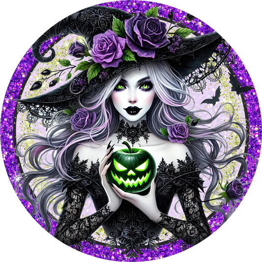 Purple Witch Round Wreath Sign