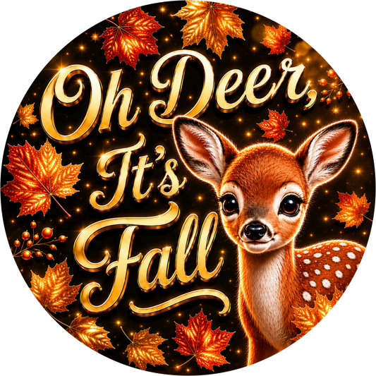 Oh Deer It's Fall with Deer Round Wreath Sign