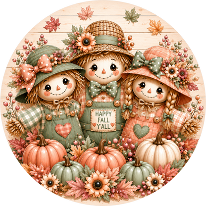 Pastel Scarecrow Trio Round Wreath Sign