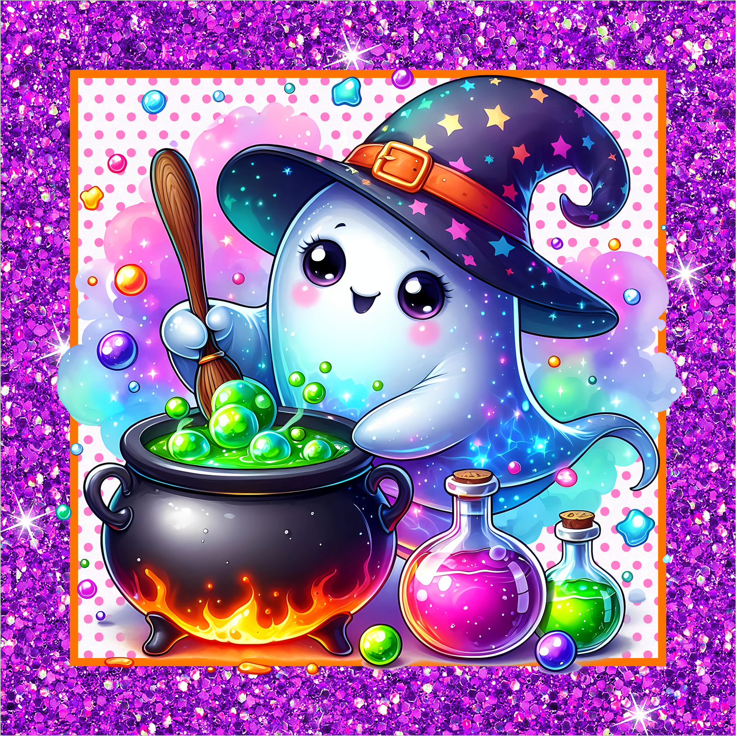 Ghost Witch with Cauldron Square Wreath Sign