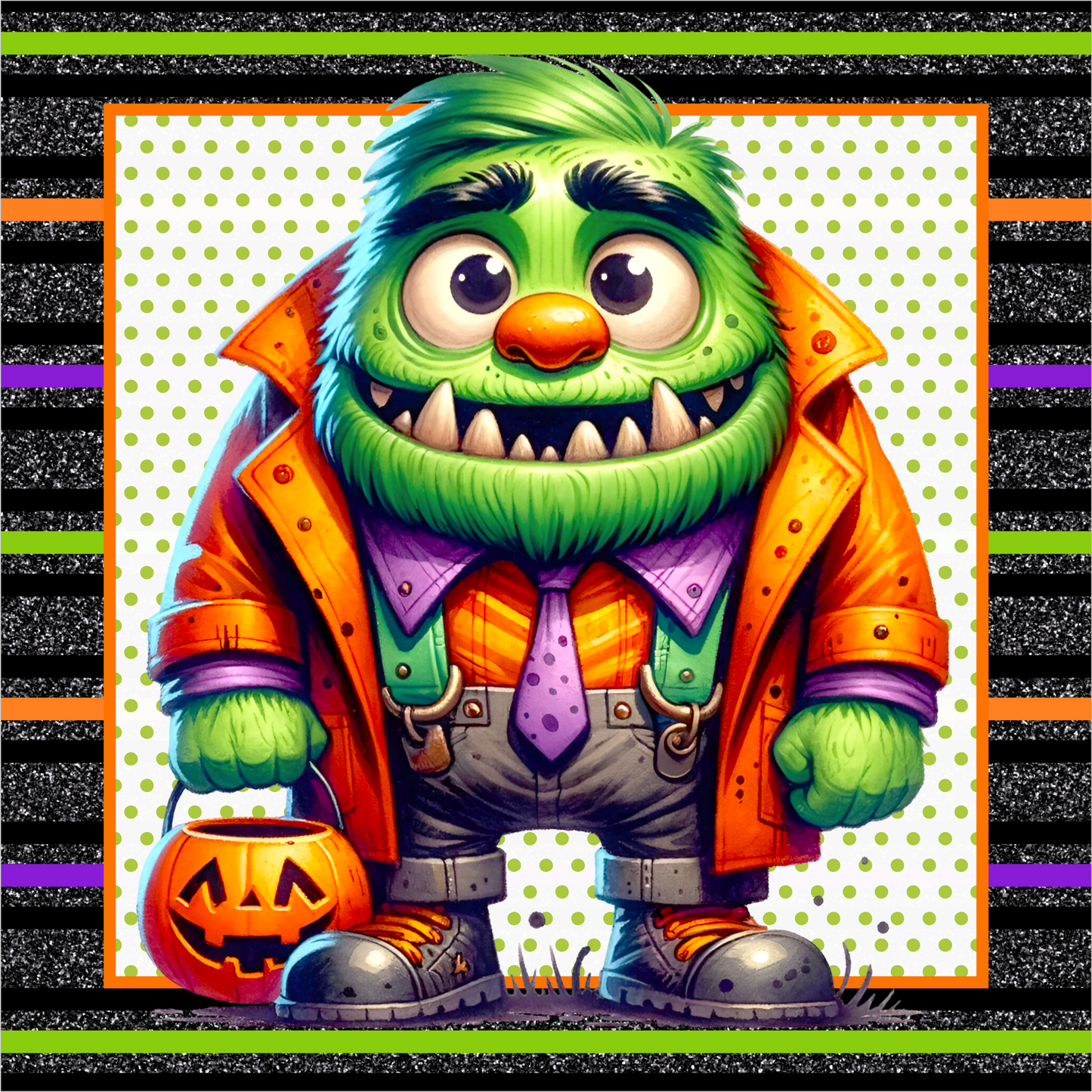 Green Monster with Candy Bucket Square Wreath Sign