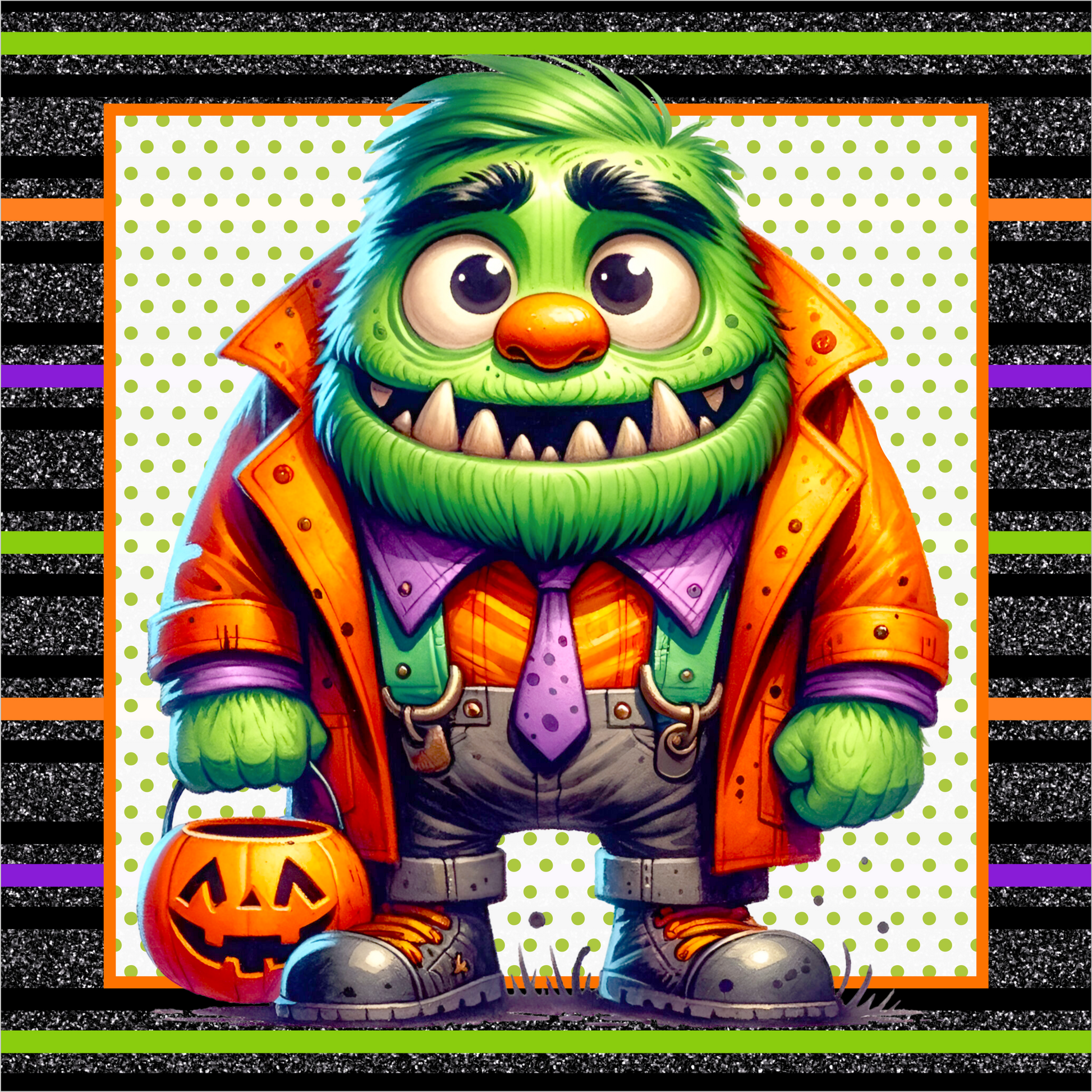 Green Monster with Candy Bucket Square Wreath Sign