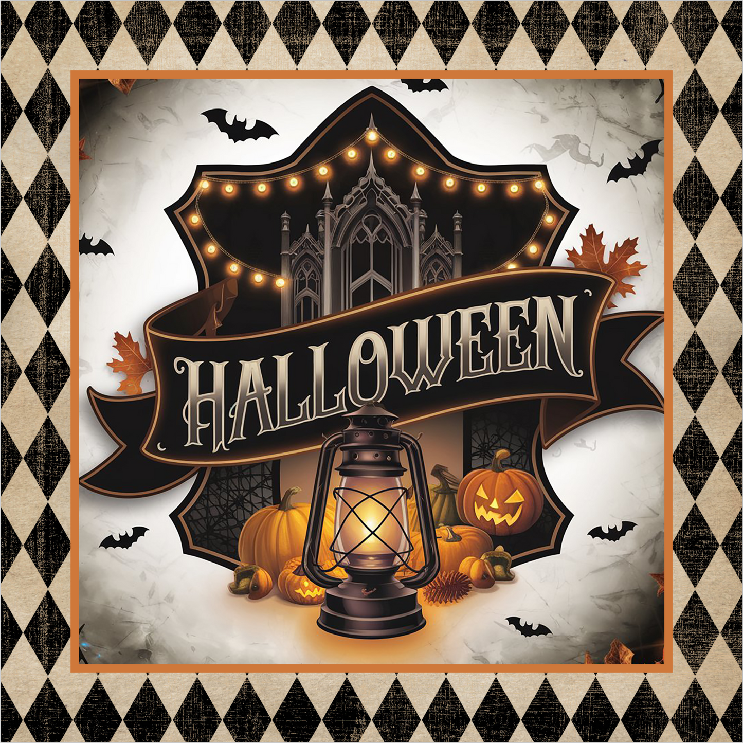 Vintage Jack O'Lanterns Square Wreath Sign