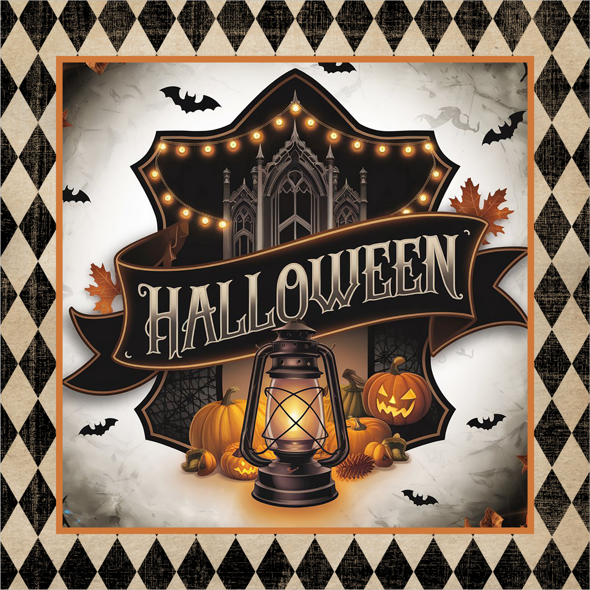 Vintage Jack O'Lanterns Square Wreath Sign