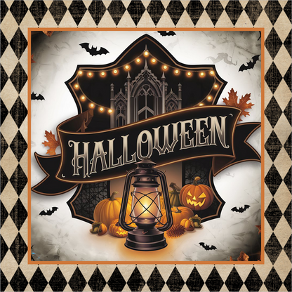 Vintage Jack O'Lanterns Square Wreath Sign